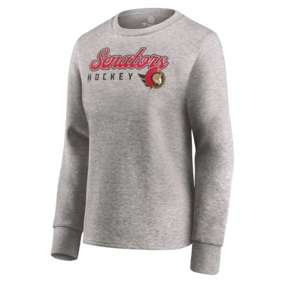 Womens Gray Ottawa Senators Script Pullover Sweatshirt Hockey NHL Spartacat Logo